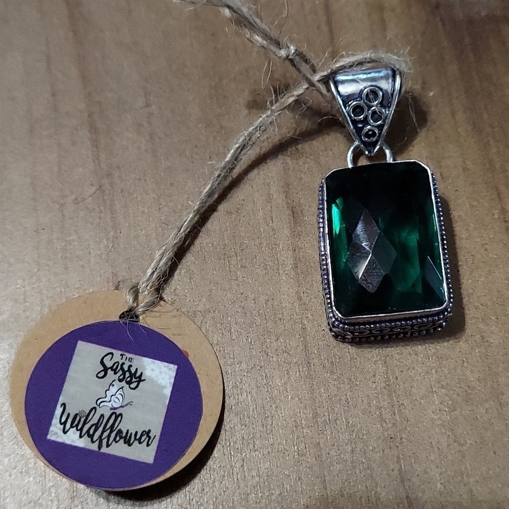 TOURMALINE Stamped Sterling Silver Pendant
